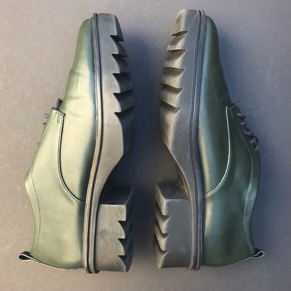 Zara Blucher Green Lace-Up Loafers with Chunky Lug Soles, Size US 7.5/ EU 38 - Picture 4 of 11